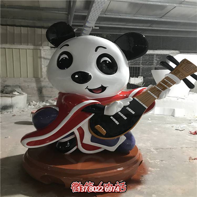 玻璃钢卡通熊猫弹琴公仔游乐园摆件