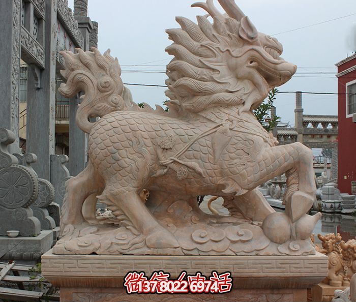 广场酒店大型户外景观晚霞红石雕麒麟雕塑 广场酒店大型户外景观晚霞红石雕麒麟雕塑