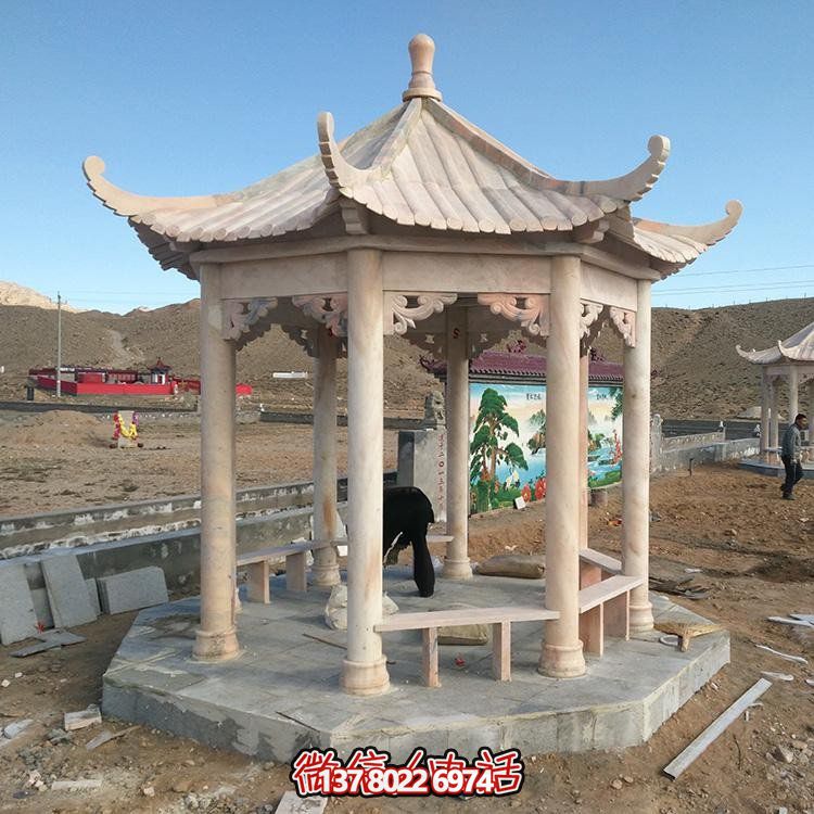 晚霞红花岗岩新中式庭院别墅公园户外亭子