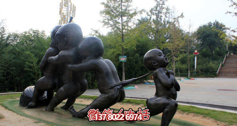 户外拔萝卜的小孩街边景观铜雕儿童雕塑