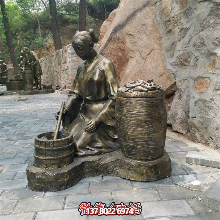 玻璃钢仿铜采茶女人物雕塑茶文化民俗小品景观摆件