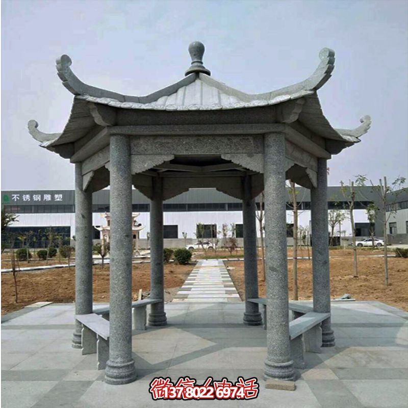 企业广场摆放花岗岩青石六角凉亭休闲座椅雕塑 企业广场摆放花岗岩青石六角凉亭休闲座椅雕塑