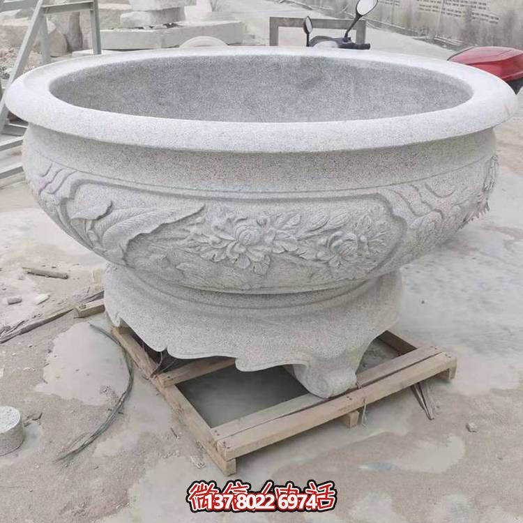 仿古做旧庭院大理石砂石石雕鱼缸摆件