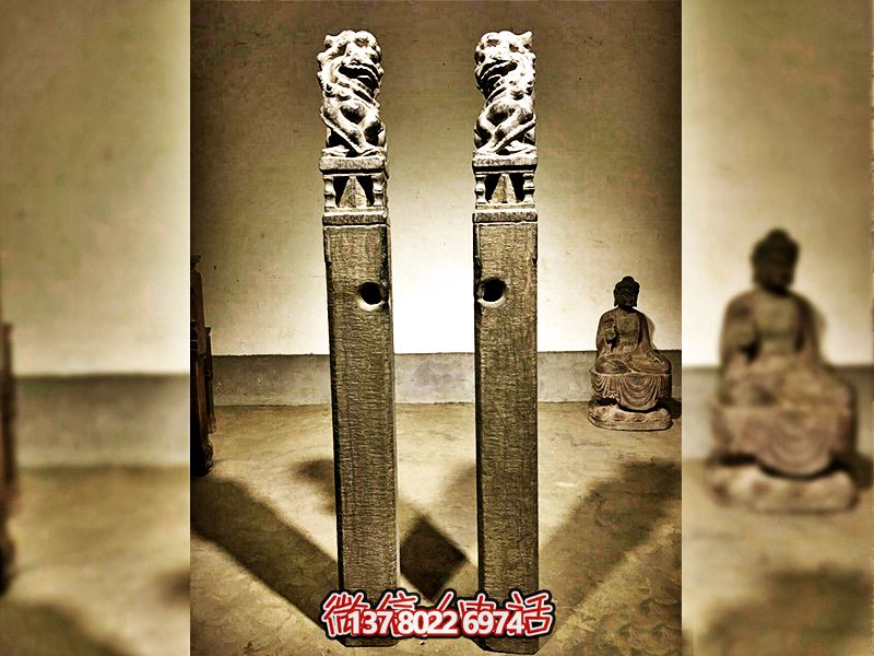 新中式庭院门前摆放狮子拴马柱雕塑 新中式庭院门前摆放狮子拴马柱雕塑