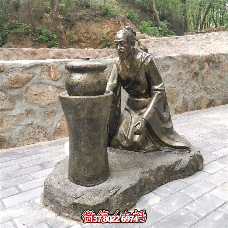 煎药古代人物，中医文化熬制中药玻璃钢仿铜情景雕塑