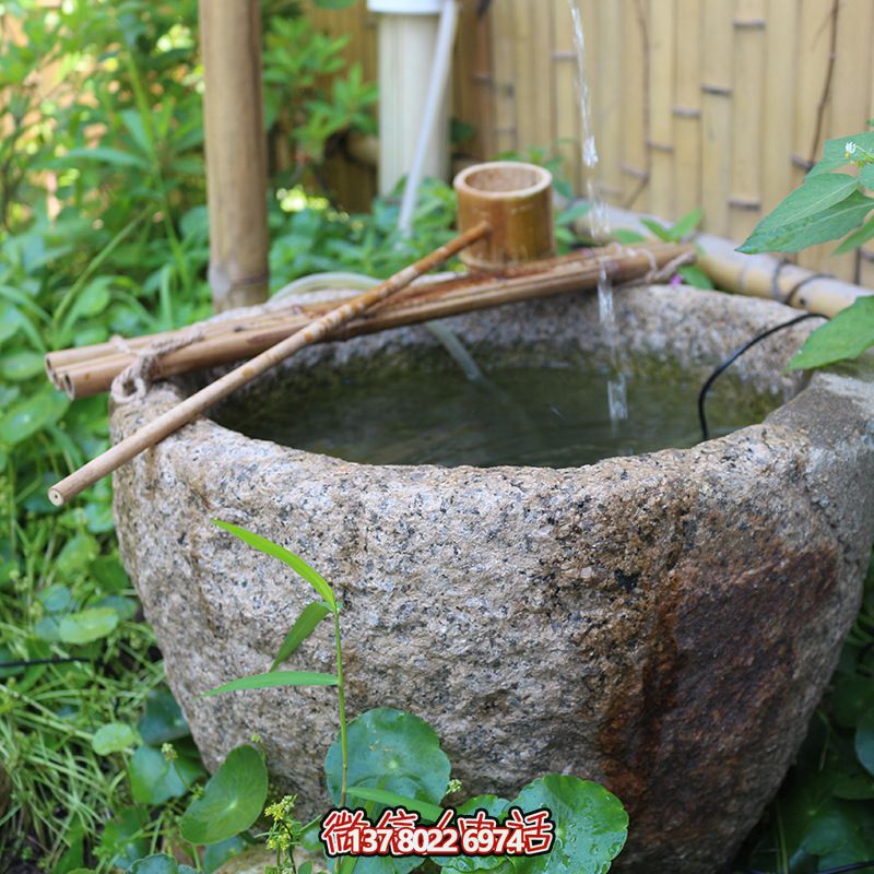 水缸造景摆件流水庭院景观日式石钵户外喷泉石槽鱼缸