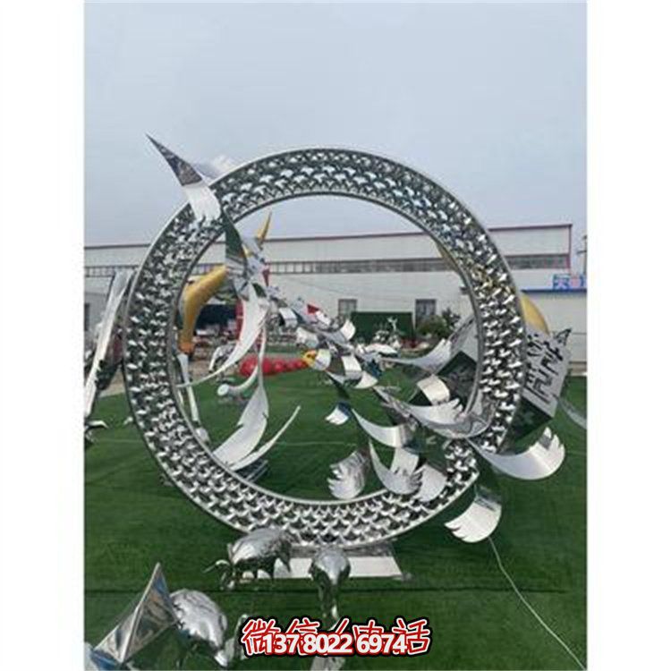 不锈钢镂空户外园林景观抽象动物圆环摆件