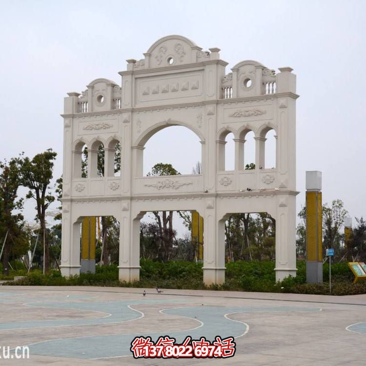 广场摆放大理石雕刻西方复式牌坊雕塑