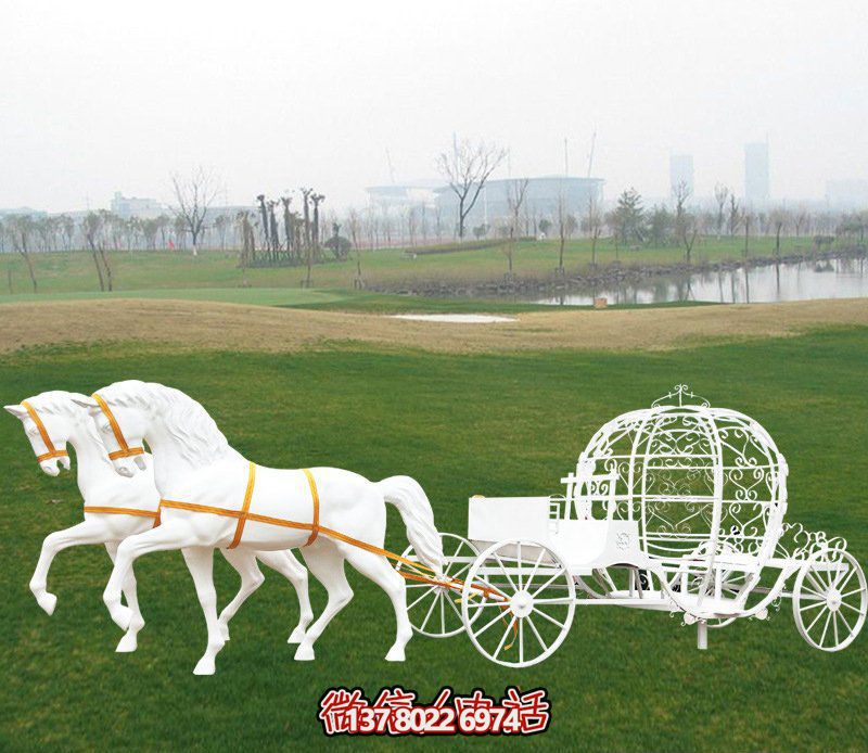 商业街园林汉白玉马和镂空不锈钢马车雕塑 商业街园林汉白玉马和镂空不锈钢马车雕塑