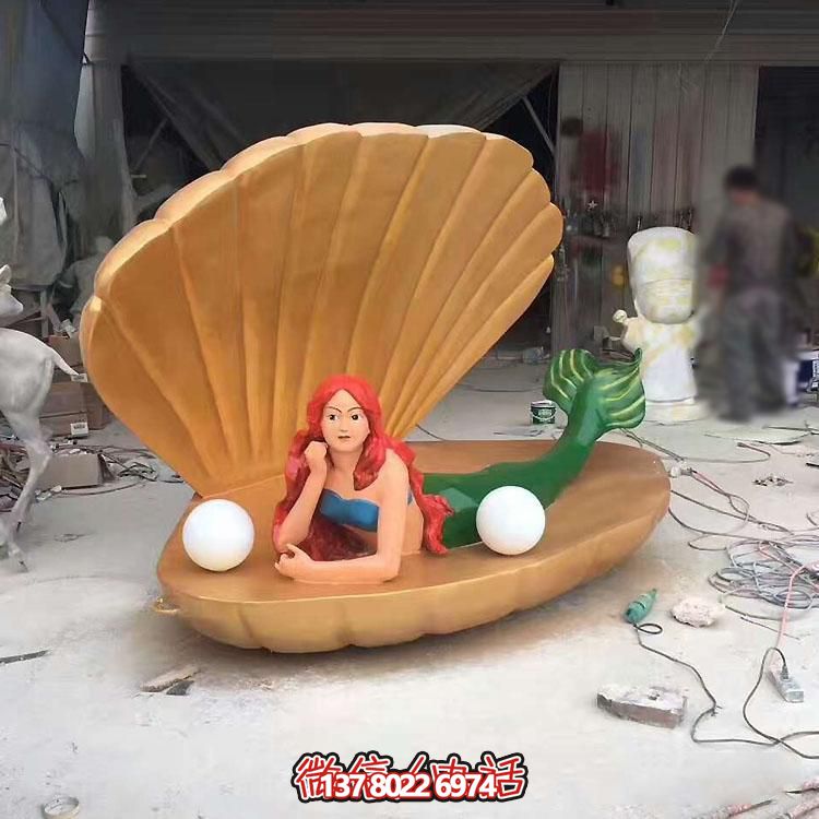 游乐场创意玻璃钢彩绘景观卡通美人鱼雕塑摆件