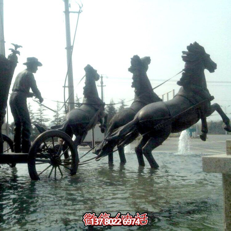 户外园林景观玻璃钢仿铜马车景观雕塑