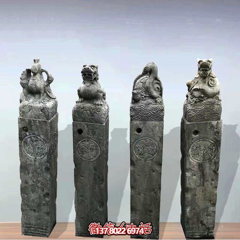 仿古做旧四大神兽镇宅拴马柱雕塑 仿古做旧四大神兽镇宅拴马柱雕塑