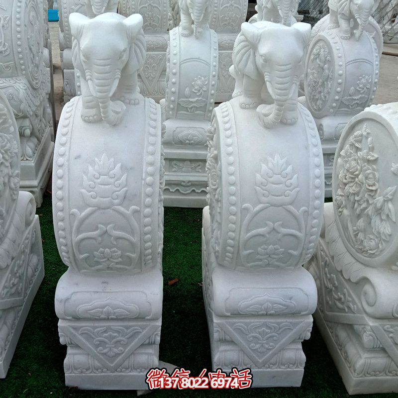 汉白玉吉祥小象别墅门口摆放抱鼓石仿古雕刻 汉白玉吉祥小象别墅门口摆放抱鼓石仿古雕刻