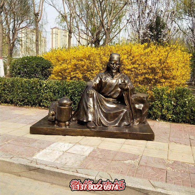 茶圣陆羽雕塑，玻璃钢仿铜历史名人情景雕塑