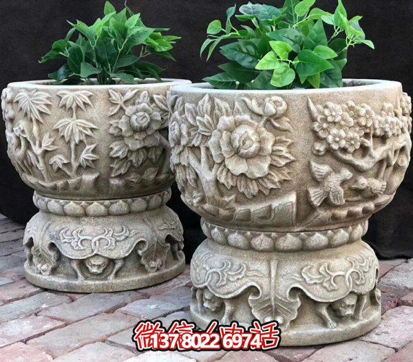 庭院摆放仿古雕刻花纹花盆
