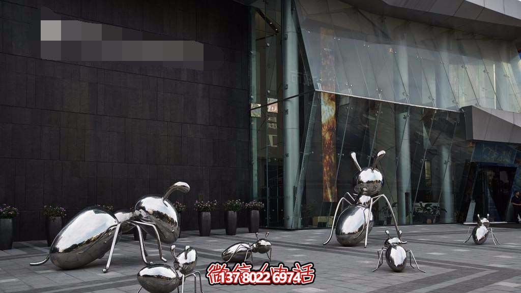 商场店铺门口一群抛光不锈钢蚂蚁雕塑 商场店铺门口一群抛光不锈钢蚂蚁雕塑