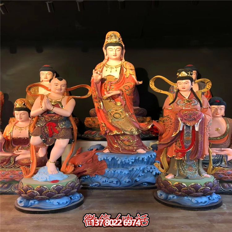 景区寺庙玻璃钢彩绘观音雕塑 景区寺庙玻璃钢彩绘观音雕塑