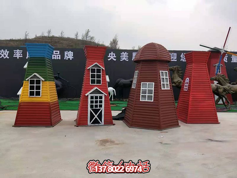 儿童游乐广场彩三色玻璃钢风车雕塑 儿童游乐广场彩三色玻璃钢风车雕塑