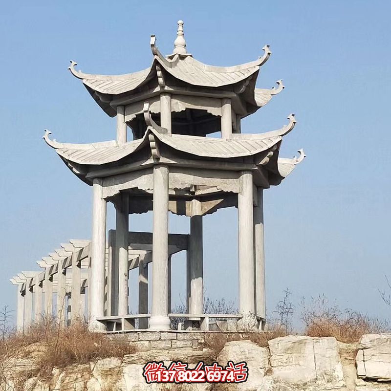 景区山顶装饰双层顶仿古青石凉亭