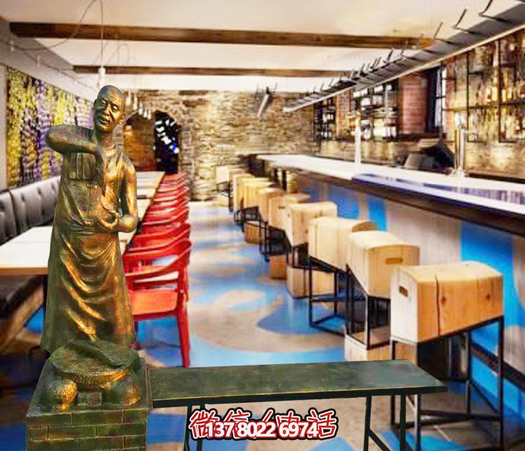 美食广场铜雕拉面小品人物玻璃钢雕塑 美食广场铜雕拉面小品人物玻璃钢雕塑
