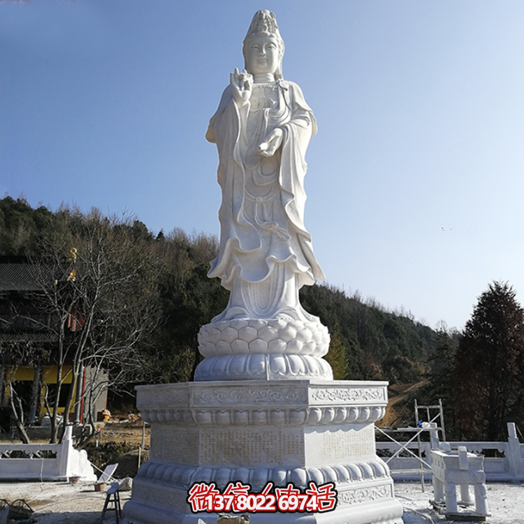 观音佛像，汉白玉滴水观音石雕石像