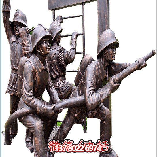 园林户外玻璃钢仿铜消防员人物雕塑