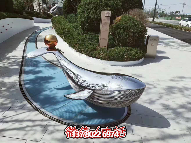 公园街道创意不锈钢水中游泳的海豚雕塑