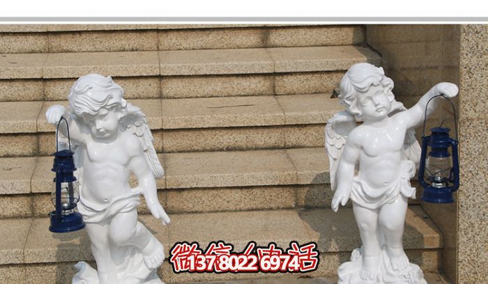 汉白玉小天使公园西方人物路灯石雕 汉白玉小天使公园西方人物路灯石雕