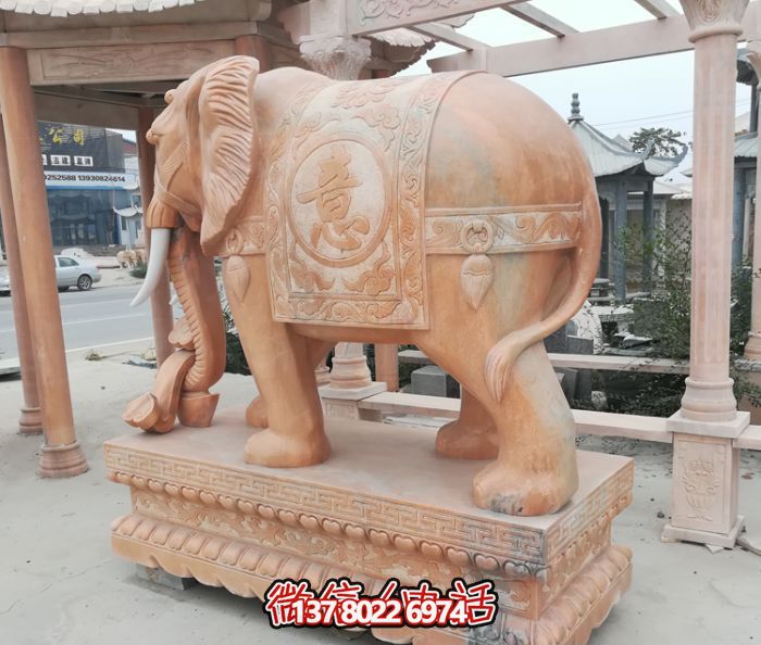 酒店创意晚霞红石雕大象雕塑 酒店创意晚霞红石雕大象雕塑
