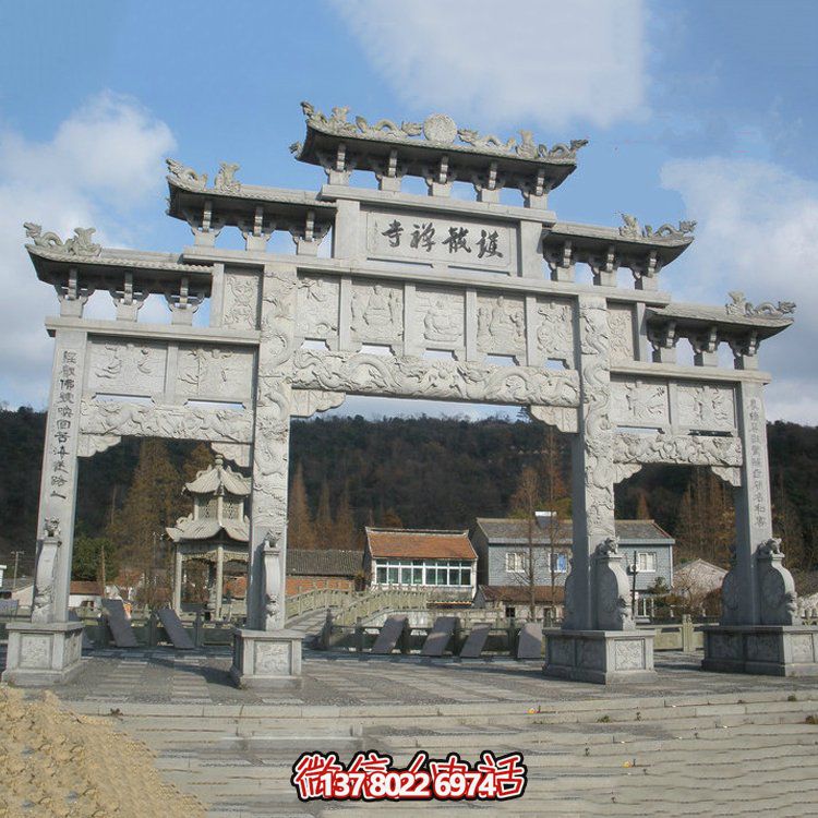 旅游景点摆放大理石雕刻仿古建筑三门五楼牌坊