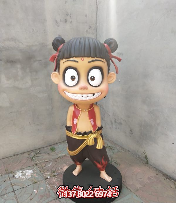 小区广场玻璃钢卡通魔童哪吒雕塑 小区广场玻璃钢卡通魔童哪吒雕塑
