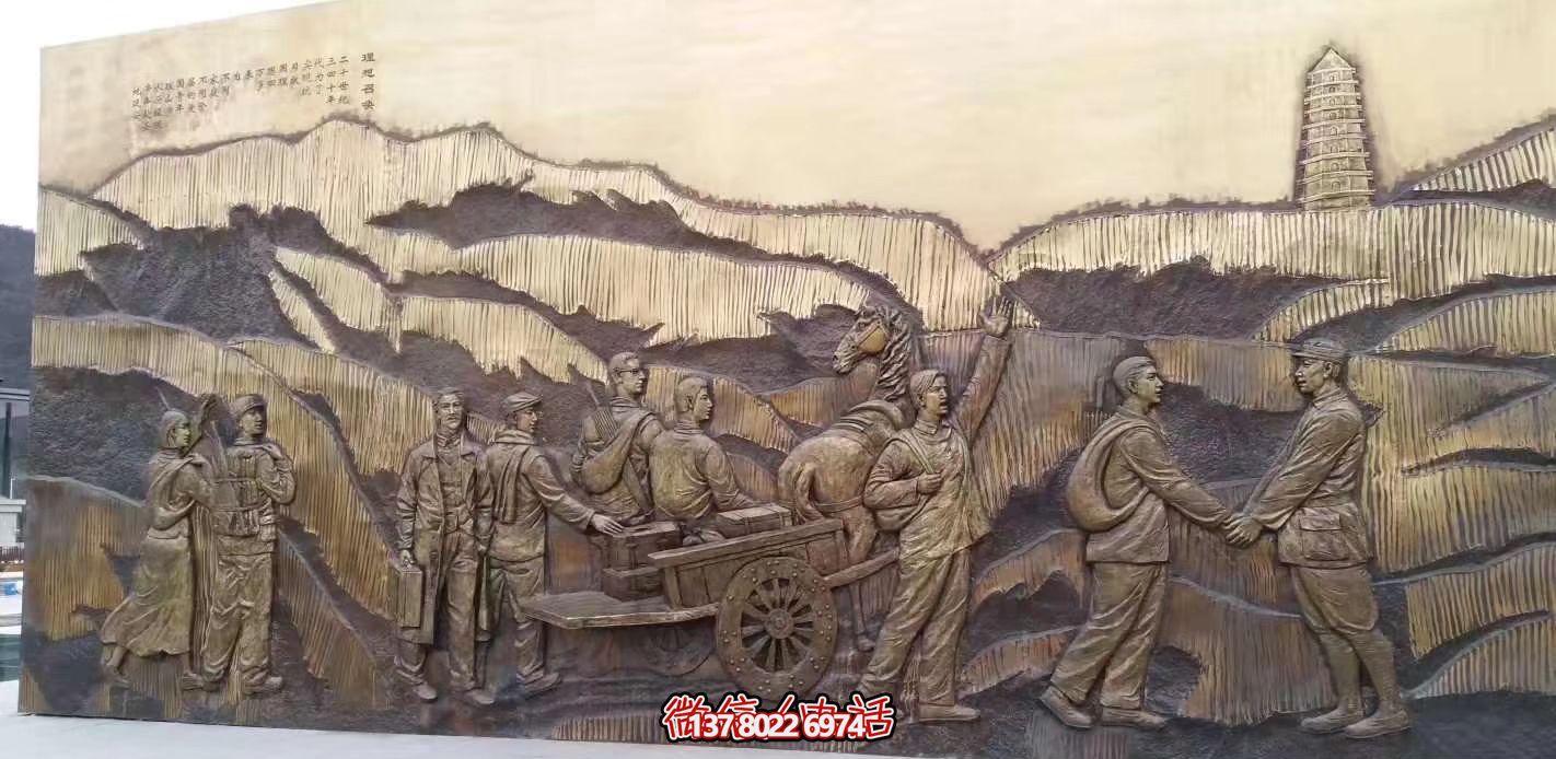广场墙壁创意抽象铜铸八路军雕塑 广场墙壁创意抽象铜铸八路军雕塑