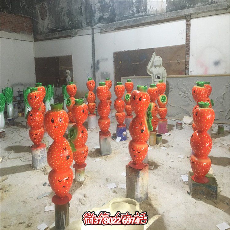 玻璃钢彩绘草莓糖葫芦景观摆件