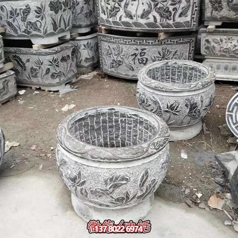 别墅青石石雕浮雕庭院摆件缸雕塑 别墅青石石雕浮雕庭院摆件缸雕塑
