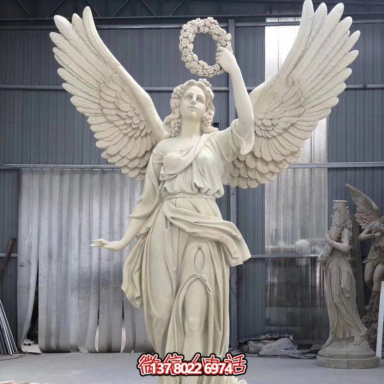 玻璃钢仿汉白玉西方天使人物雕塑酒店户外摆件