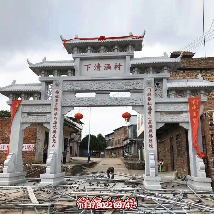 景区村庄石雕牌坊芝麻白花岗岩石牌坊雕塑