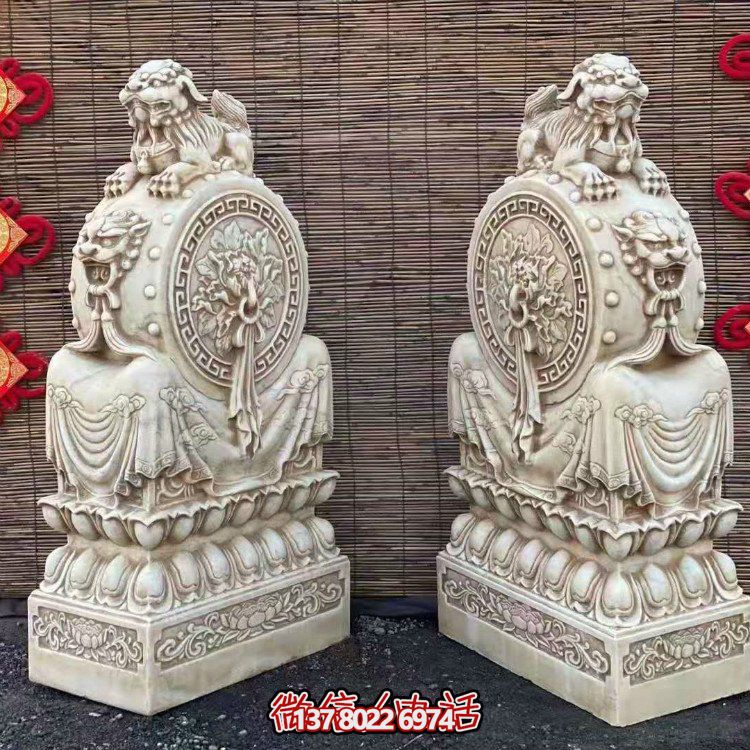 汉白玉仿古石雕门墩狮子抱鼓石