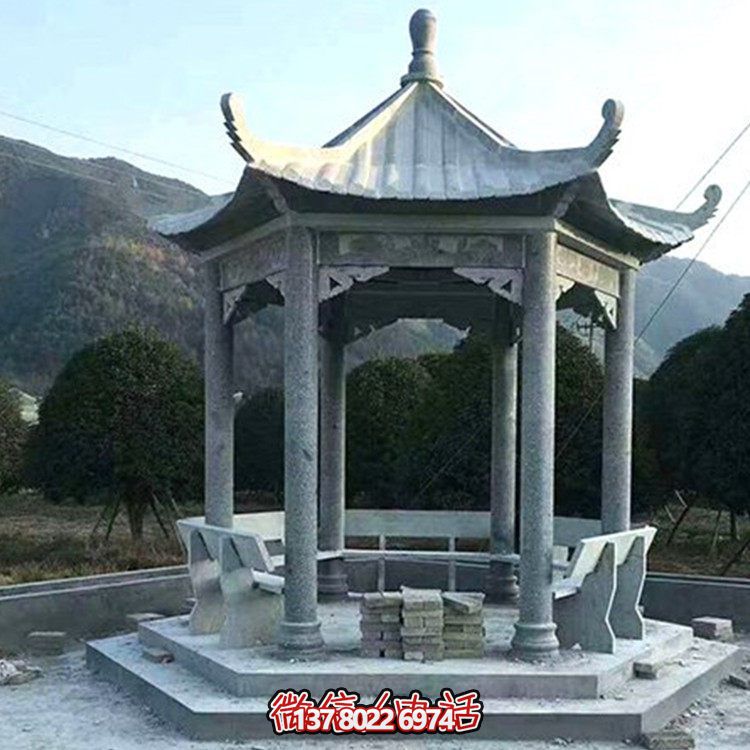 大理石石亭子造型独特六角单层石雕凉亭雕塑