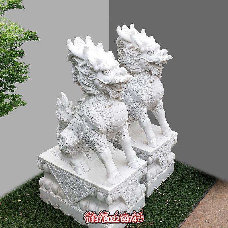 庭院寺院汉白玉石雕麒麟雕塑 庭院寺院汉白玉石雕麒麟雕塑