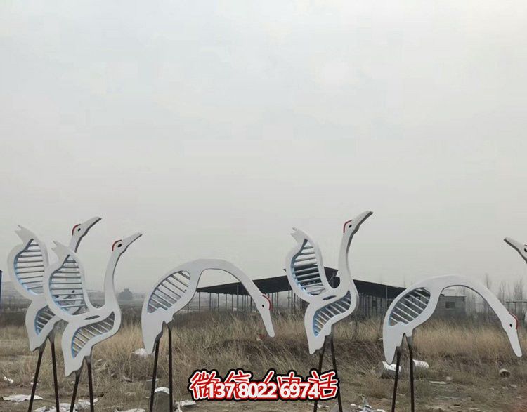 户外田野不锈钢抽象仙鹤雕塑 户外田野不锈钢抽象仙鹤雕塑