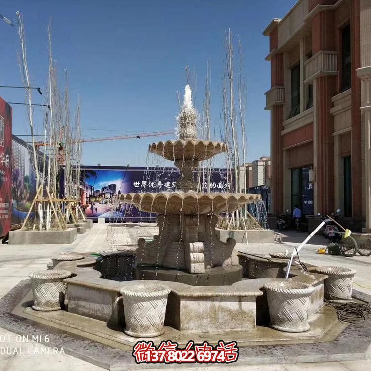 小区景观石雕风水球欧式晚霞红黄锈石流水喷泉雕塑
