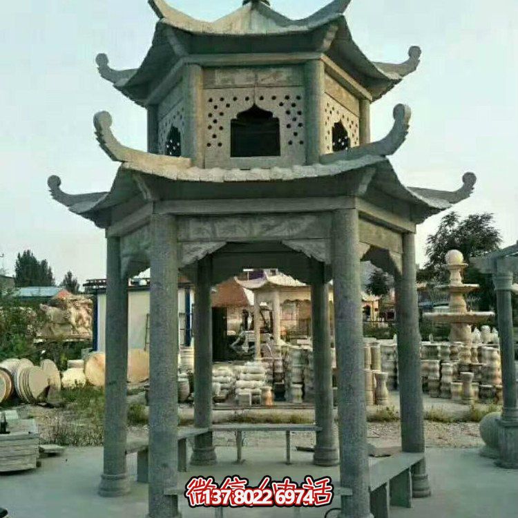 石雕凉亭花岗岩石亭子公园中式两层凉亭雕塑