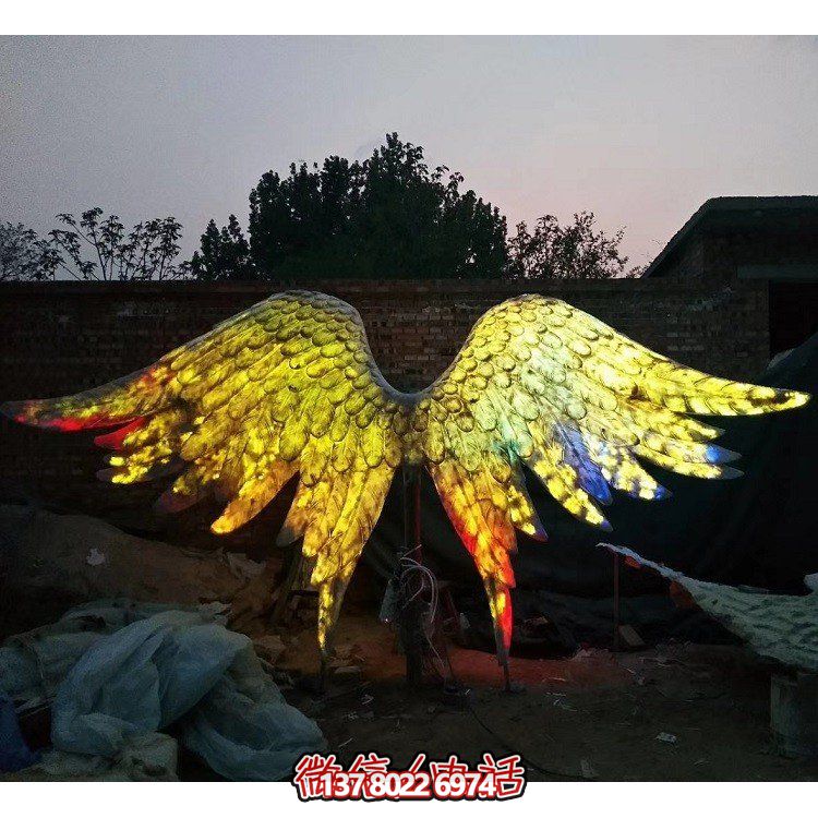 现代不锈钢灯光抽象翅膀城市广场夜景观摆件