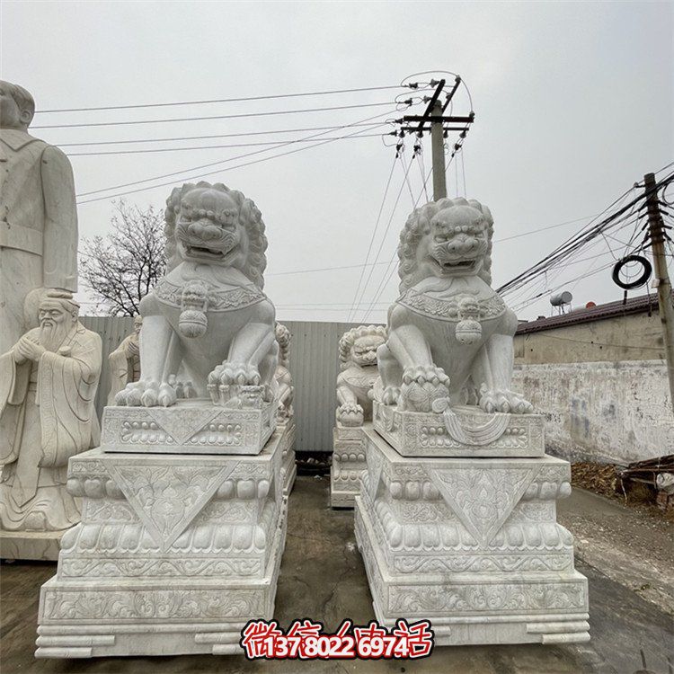 大理石石雕庭院别墅门口镇宅招财狮子雕塑