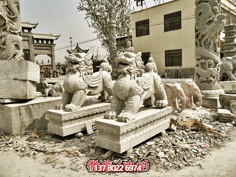 汉白玉石雕园林景区神兽貔貅雕塑 汉白玉石雕园林景区神兽貔貅雕塑