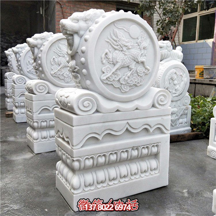 汉白玉浮雕麒麟镇宅招财摆件别墅门口园林景观雕塑