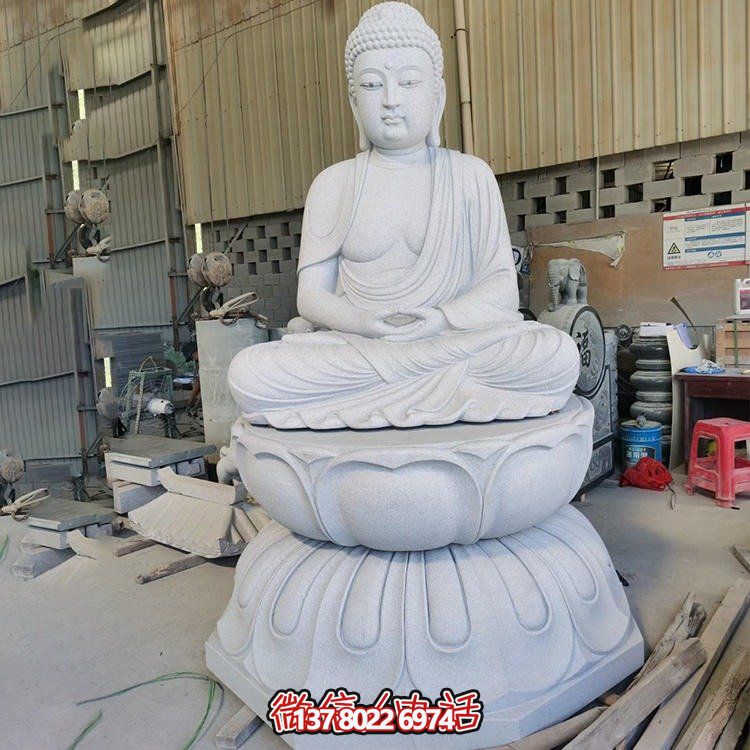 景区寺院大理石户外摆放文殊菩萨三面观音像石雕