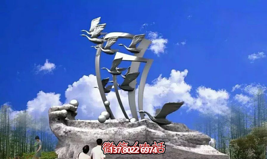 城市公园不锈钢创意飞翔白天鹅雕塑 城市公园不锈钢创意飞翔白天鹅雕塑