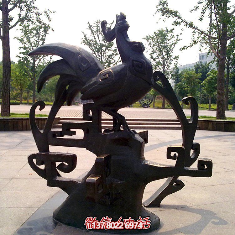生肖鸡玻璃钢仿铜动物园林景观雕塑