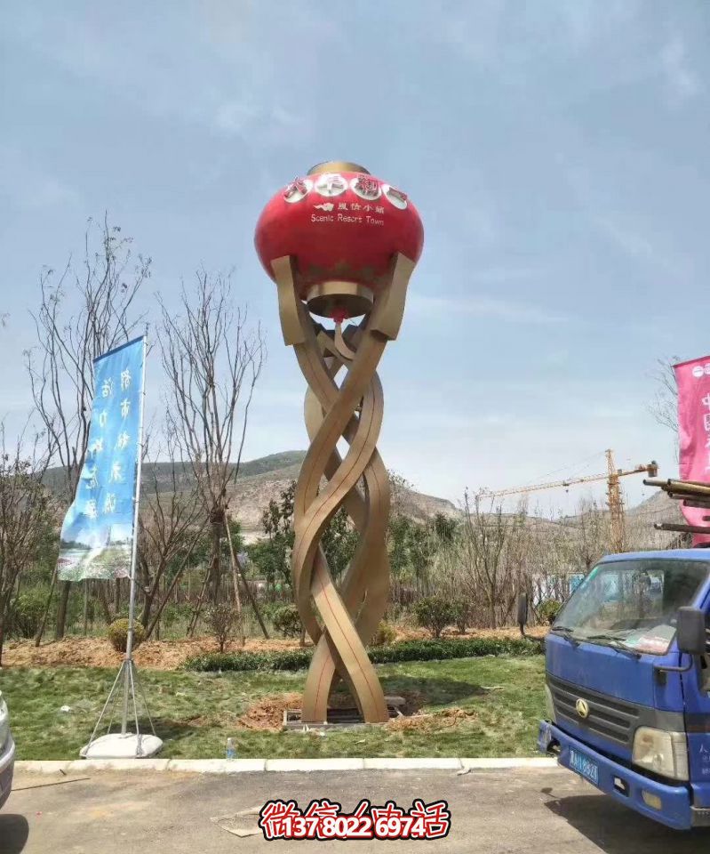 旅游景区摆放不锈钢红灯笼雕塑 旅游景区摆放不锈钢红灯笼雕塑